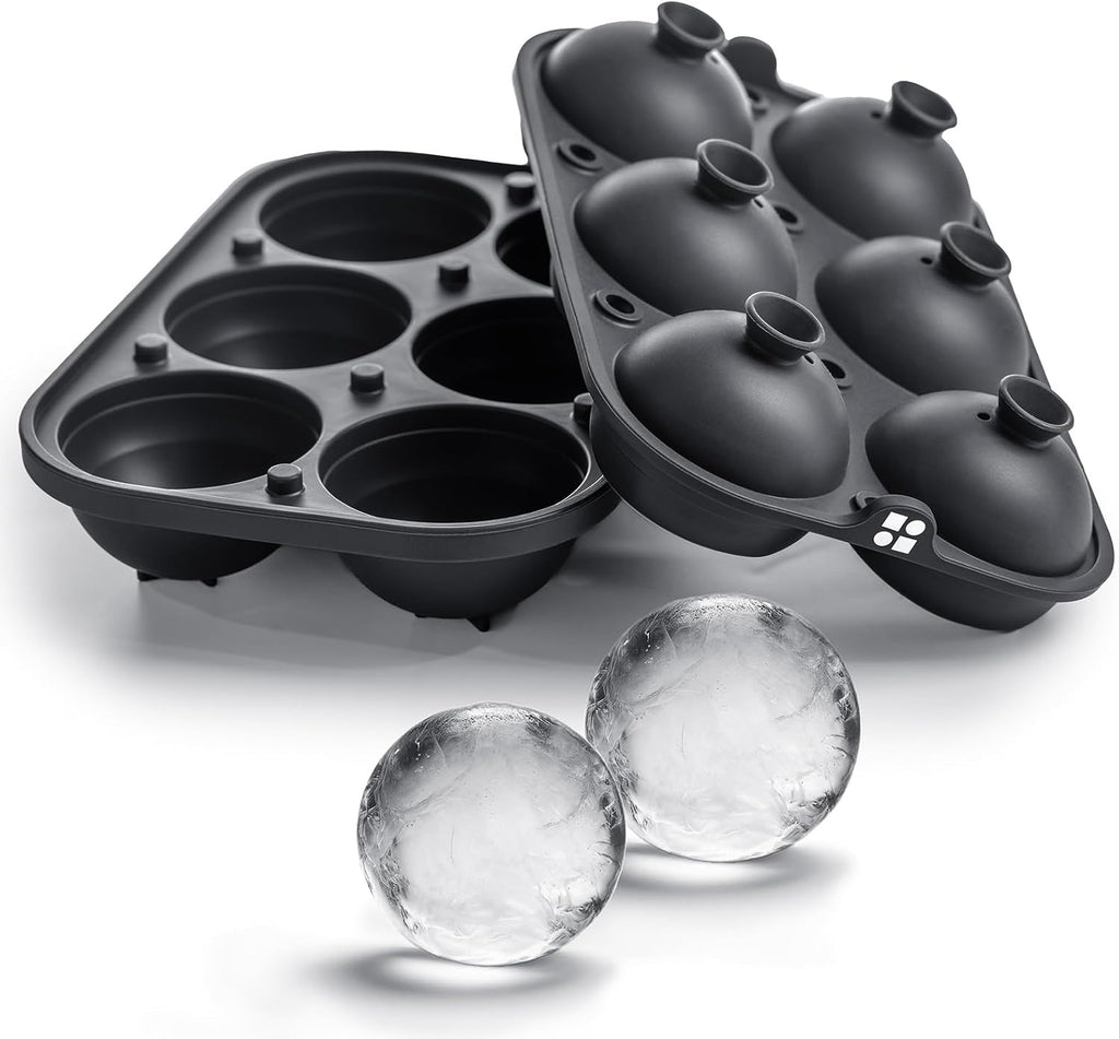 Ice Cube Molds, Large Silicone Sphere & Square Combo with Fill Funnel | 2 Inch round & Square Shapes, Built in Easy Fill Funnel, Large Silicone Combo for Whiskey Bourbon & Cocktails